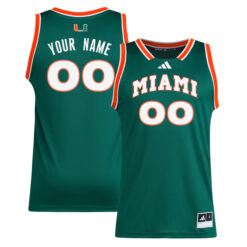 Custom Miami Hurricanes Basketball Green Game Jersey - All Stitched