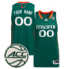 Custom Miami Hurricanes Basketball Green Game Jersey w/ ACC Patch - All Stitched