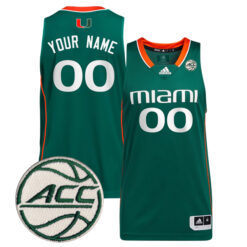 Custom Miami Hurricanes Basketball Green Game Jersey w/ ACC Patch - All Stitched