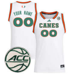 Custom Miami Hurricanes Basketball White Game Jersey w/ ACC Patch - All Stitched