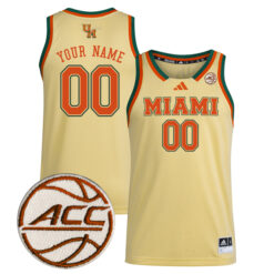 Custom Miami Hurricanes Basketball Yellow Game Jersey w/ ACC Patch - All Stitched