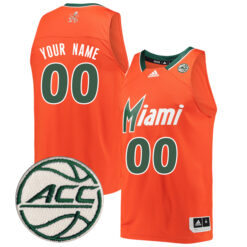 Custom Miami Hurricanes Basketball Orange Reverse Retro Jersey w/ ACC Patch - All Stitched