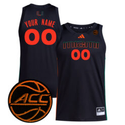 Custom Miami Hurricanes Basketball Black Game Jersey w/ ACC Patch - All Stitched