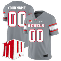 Custom UNLV Rebels Football Grey Alternate Jersey w/ MWC Patch - All Stitched