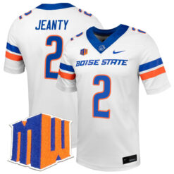 Ashton Jeanty Boise State Broncos Football White Away Jersey w/ MWC Patch - All Stitched