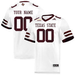 Custom Texas State Bobcats Football White Away Jersey w/ SBC Patch - All Stitched
