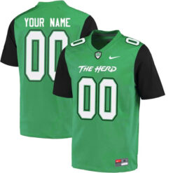 Custom Marshall Thundering Herd Football Green Alternate Jersey - All Stitched