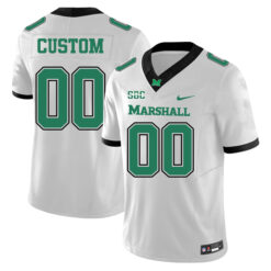 Custom Marshall Thundering Herd Football White Away Jersey w/ SBC Patch - All Stitched