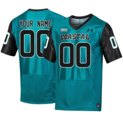 Custom Coastal Carolina Chanticleers Football Teal Home Jersey w/ SBC Patch - All Stitched