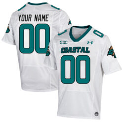 Custom Coastal Carolina Chanticleers Football White Away Jersey w/ SBC Patch - All Stitched
