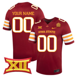 Custom Iowa State Cyclones Football Cardinal Home Jersey w/ XII Patch - All Stitched