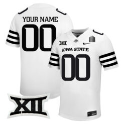 Custom Iowa State Cyclones Football White Alternate Jersey w/ XII Patch - All Stitched