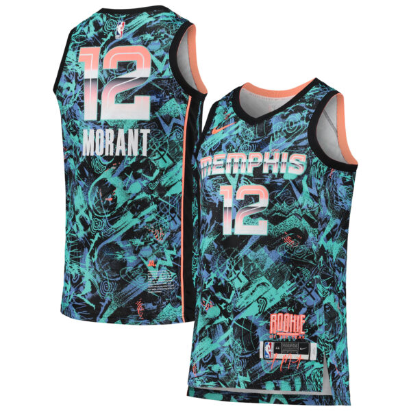 Ja Morant Memphis Grizzlies Black Turquoise Select Series ROY Jersey - All Stitched