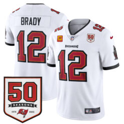 Tom Brady Tampa Bay Buccaneers 50th Season White Away Vapor Limited Jersey - All Stitched