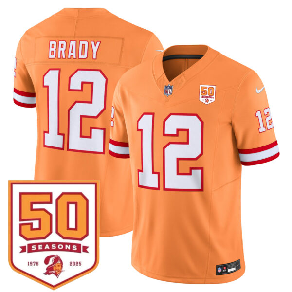 Tom Brady Tampa Bay Buccaneers 50th Season Orange Throwback Vapor F.U.S.E Limited Jersey - All Stitched