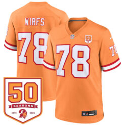 Tristan Wirfs Tampa Bay Buccaneers 50th Season Orange Alternate Game Jersey - All Stitched