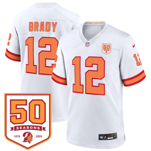 Tom Brady Tampa Bay Buccaneers 50th Season White '76 Game Jersey - All Stitched