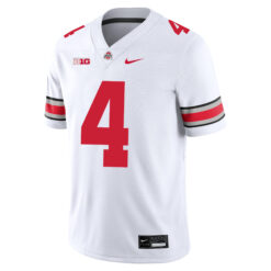 Alternative view of Jeremiah Smith Ohio State Buckeyes Football White Game Jersey w/ B1G Patch - All Stitched