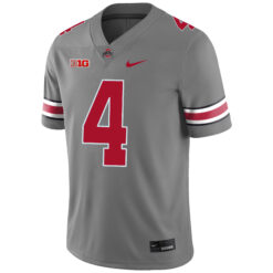 Alternative view of Jeremiah Smith Ohio State Buckeyes Football Grey Game Jersey w/ B1G Patch - All Stitched