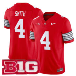 Jeremiah Smith Ohio State Buckeyes Football Scarlet Heritage Stripe Limited Jersey w/ B1G Patch - All Stitched