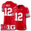 Bryce West Ohio State Buckeyes Football Scarlet Heritage Stripe Limited Jersey w/ B1G Patch - All Stitched
