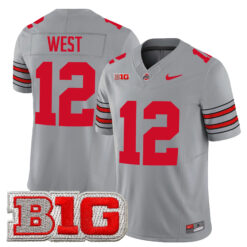 Bryce West Ohio State Buckeyes Football Grey Heritage Stripe Limited Jersey w/ B1G Patch - All Stitched