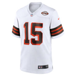 Alternative view of Joe Flacco Cleveland Browns White 1946 Throwback Game Jersey - All Stitched