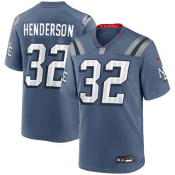 TreVeyon Henderson New England Patriots Storm Blue 2025 Rivalries Collection Game Jersey - All Stitched