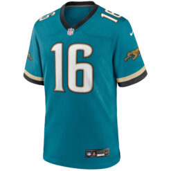 Alternative view of Trevor Lawrence Jacksonville Jaguars Teal Prowler Throwback Game Jersey - All Stitched