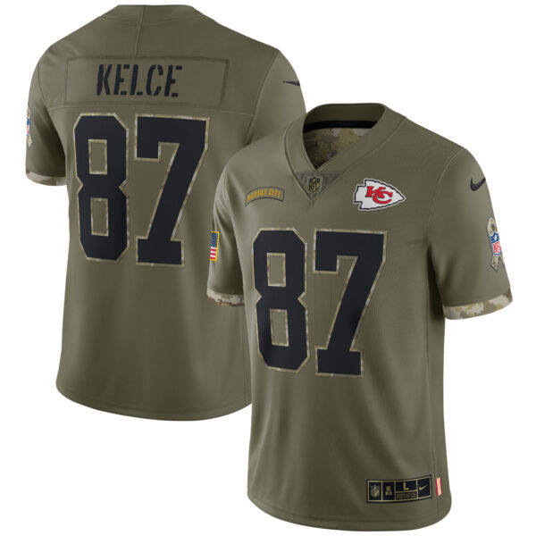 Travis Kelce Kansas City Chiefs Olive 2022 Salute To Service Limited Jersey - All Stitched
