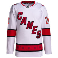 Alternative view of Sebastian Aho Carolina Hurricanes White Away Primegreen Jersey - All Stitched