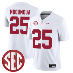Steve Mboumoua Alabama Crimson Tide Football White Game Jersey w/ SEC Patch - All Stitched