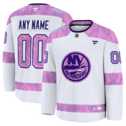 Custom New York Islanders White Hockey Fights Cancer Jersey - All Stitched