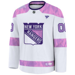 Alternative view of Custom New York Rangers White 2024 Hockey Fights Cancer Jersey - All Stitched