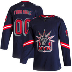 Custom New York Rangers Navy 2020/21 Reverse Retro Jersey - All Stitched