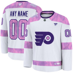 Custom Philadelphia Flyers White Purple 2024 Hockey Fights Cancer Premium Jersey - All Stitched