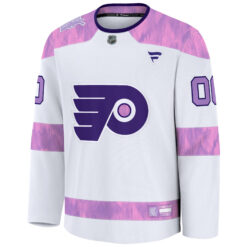 Alternative view of Custom Philadelphia Flyers White Purple 2024 Hockey Fights Cancer Premium Jersey - All Stitched