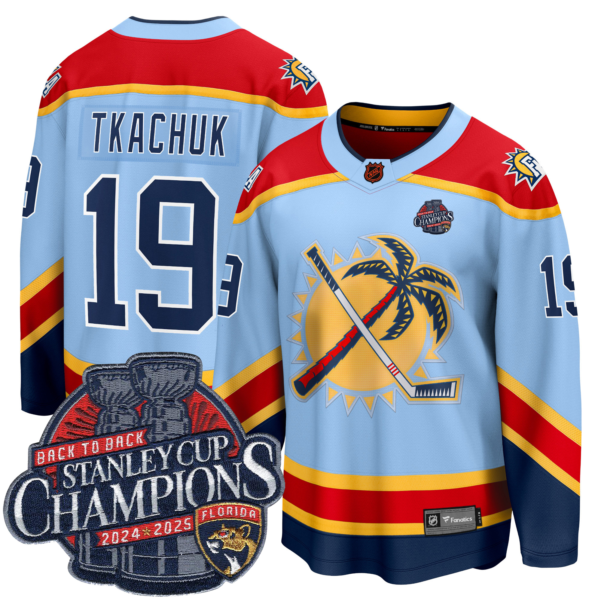 Matthew Tkachuk Florida Panthers Back To Back Championship Light Blue Alternate Premium Jersey - All Stitched