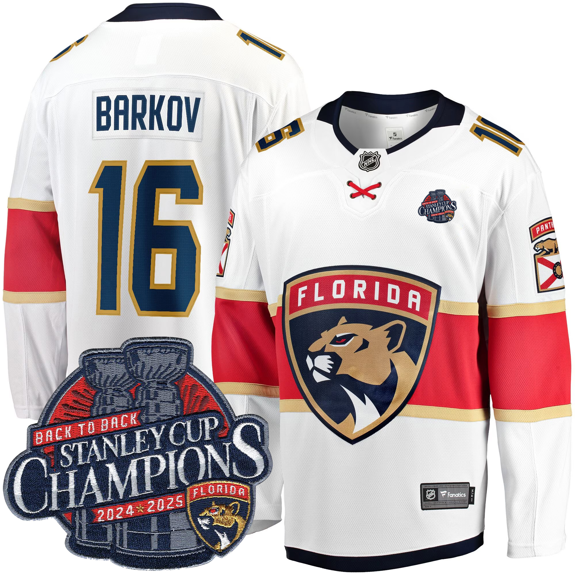 Aleksander Barkov Florida Panthers Back To Back Championship White Away Premium Jersey - All Stitched