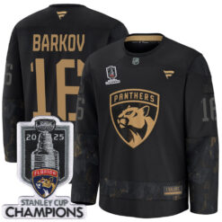 Aleksander Barkov Florida Panthers Back To Back Championship Black 2024 Military Appreciation Jersey - All Stitched