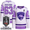 Brad Marchand Florida Panthers 2025 Stanley Cup Championship White Purple Hockey Fights Cancer Jersey - All Stitched