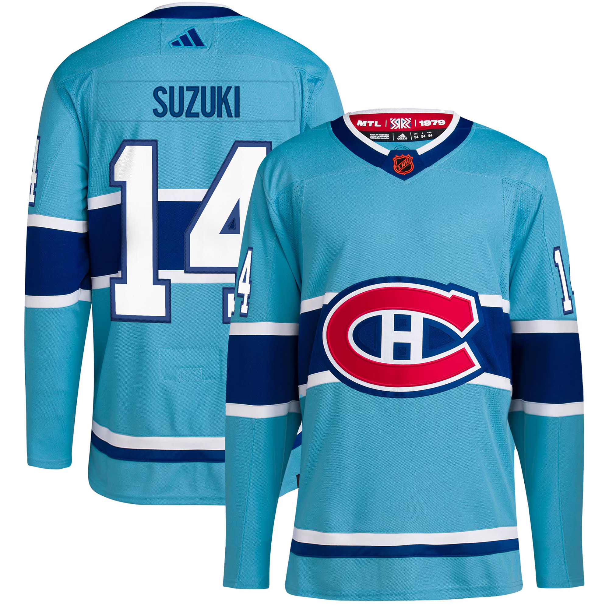 Nick Suzuki Montreal Canadiens Light Blue Reverse Retro 2.0 Primegreen Jersey - All Stitched