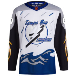 Alternative view of Custom Tampa Bay Lightning White Reverse Retro 2.0 Primegreen Jersey - All Stitched
