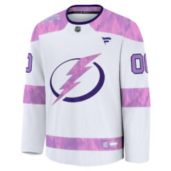 Alternative view of Custom Tampa Bay Lightning White 2024 Hockey Fights Cancer Jersey - All Stitched