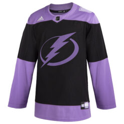 Alternative view of Custom Tampa Bay Lightning Black Hockey Fights Cancer Jersey - All Stitched