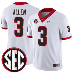 CJ Allen Georgia Bulldogs Football White Away Jersey w/ SEC Patch - All Stitched