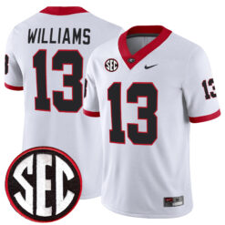 Mykel Williams Georgia Bulldogs Football White Away Jersey w/ SEC Patch - All Stitched