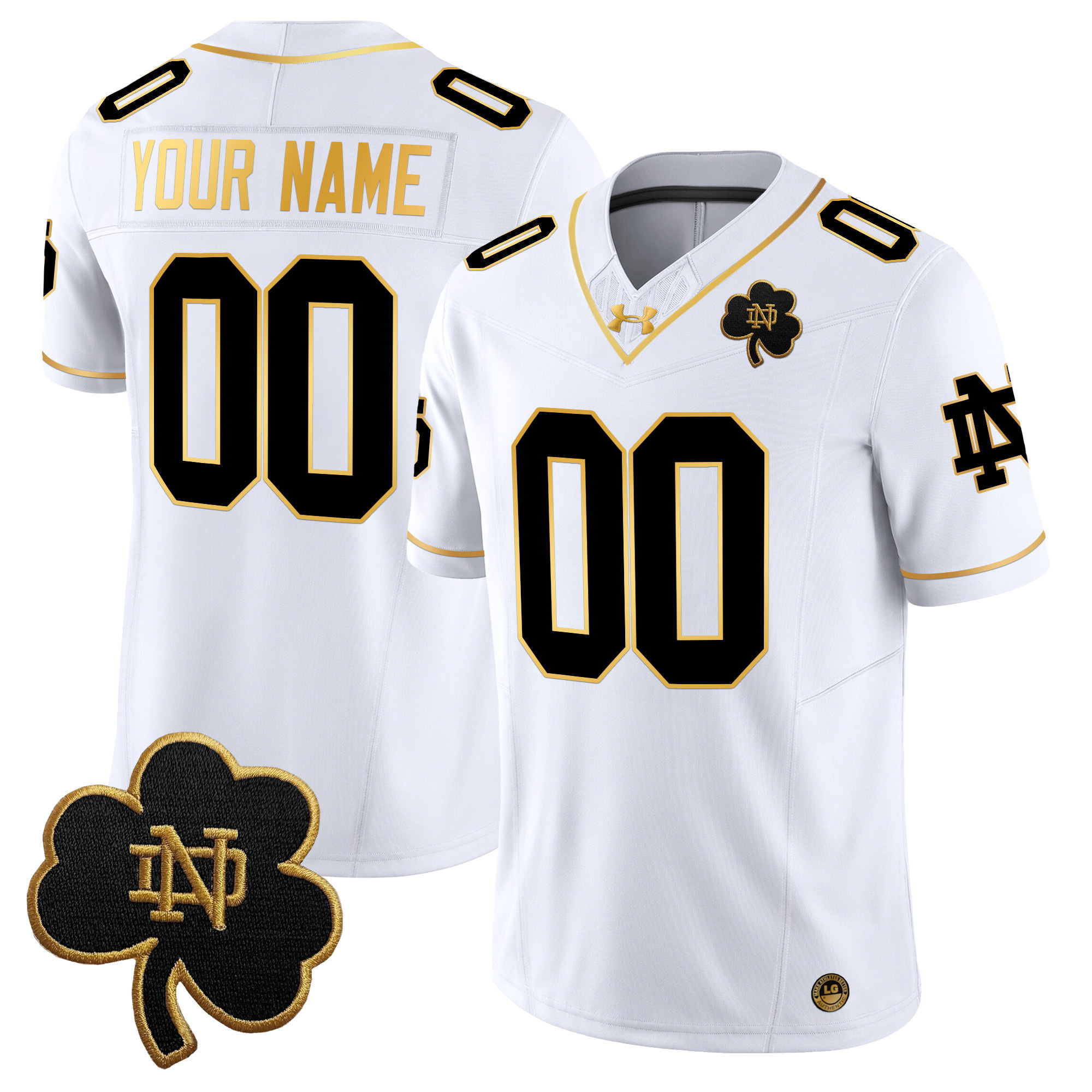 Custom Notre Dame Fighting Irish Football White Gold Jersey - All Stitched