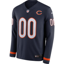 Alternative view of Custom Chicago Bears Navy Therma Long Sleeve Jersey - All Stitched