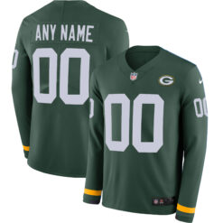 Custom Green Bay Packers Green Therma Long Sleeve Jersey - All Stitched